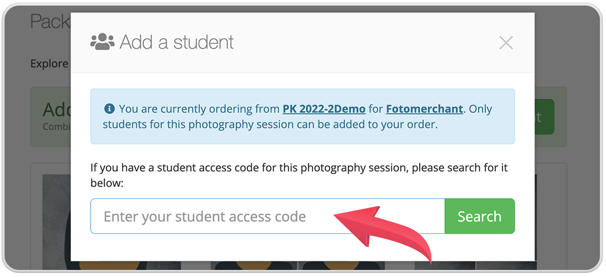 Step Two: The parent is prompted to add an additional child’s access code and search.